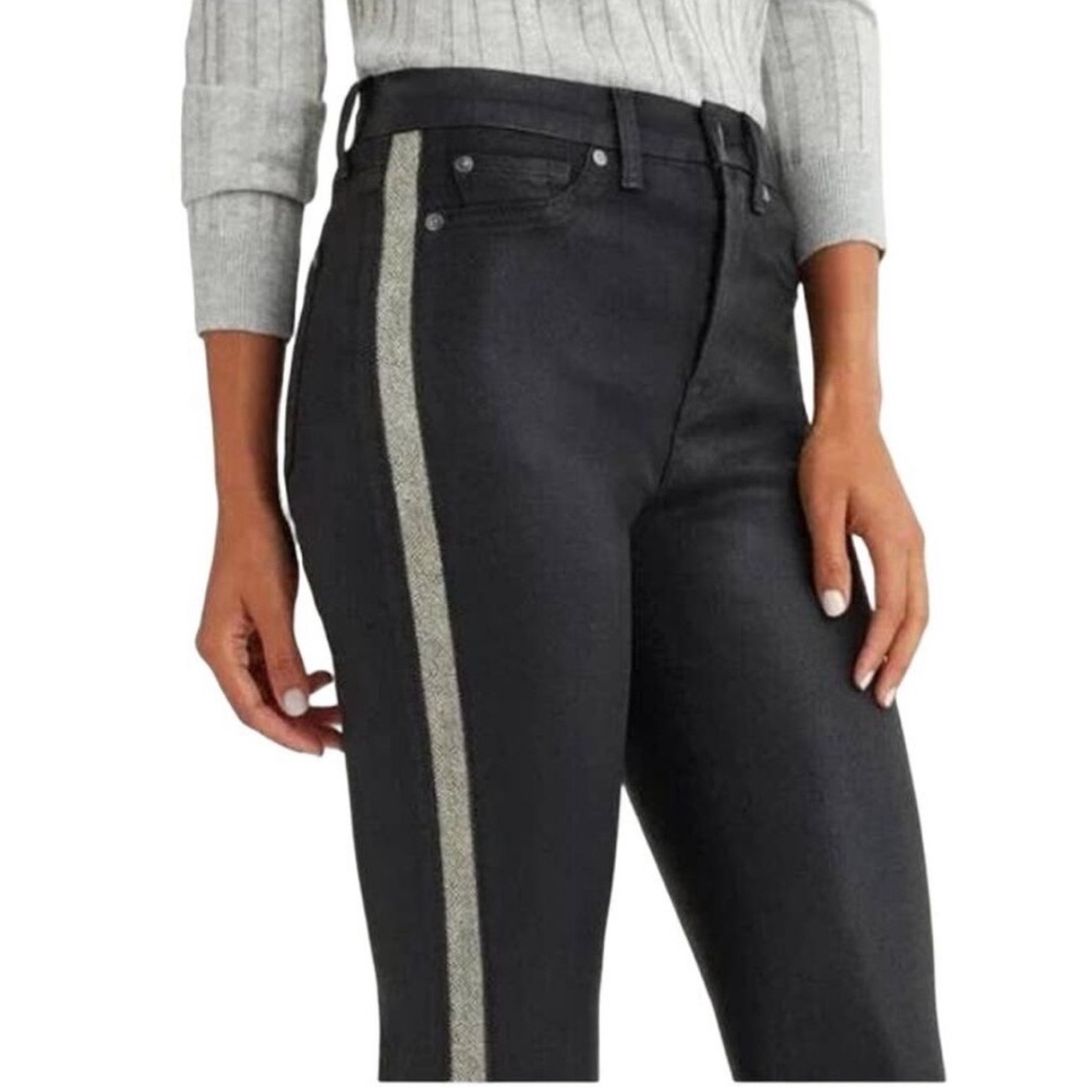 7FAM Womens 26 b(air) HighWaist Ankle SkinnyJean Shiny Snake Skin Stripe Accent